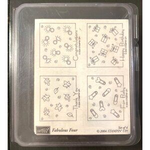 Stampin Up! 2004 Fabulous Four wood mounted Rubber Stamp Set holidays